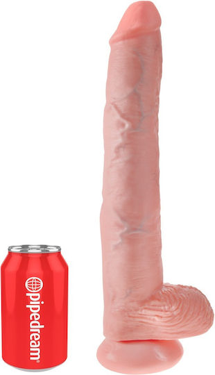 King Cock Glass Dildo with Balls and Suction Cup Light 36cm