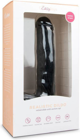 Easytoys Glass Dildo with Balls and Suction Cup Black 29cm