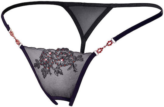 Cottelli Collection Sexy Crotchless Thong with Rhinestones Γυναικείο Sexy String Αυτοκινήτου Black