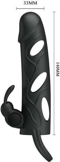 Pretty Love Vibrating Silicone Sleeve Προέκταση Πέους με Δόνηση Μαύρη 14cm