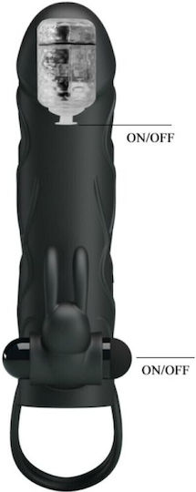 Pretty Love Vibrating Silicone Sleeve Προέκταση Πέους με Δόνηση Μαύρη 14cm