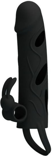 Pretty Love Silicone Vibrating Sleeve Προέκταση Πέους με Δόνηση Μαύρη 14cm