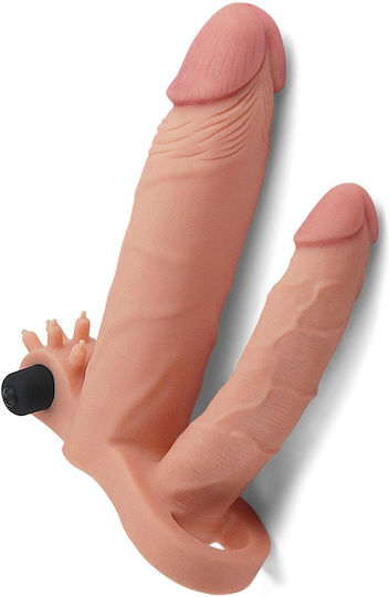 Lovetoy 1" Vibrating Double Penis Sleeve Penis Extension With Vibration Flesh 2.5cm