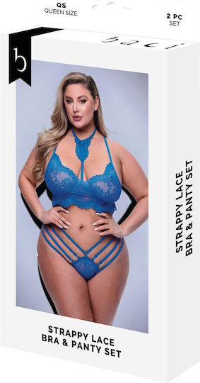Baci Lingerie Sexy Σετ Εσωρούχων με Δαντέλα Μπλε Plus Size 2τμχ