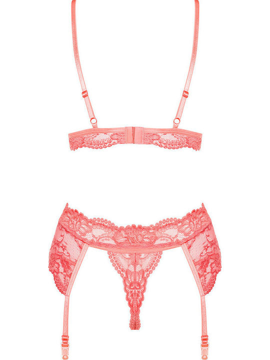 Obsessive Dantelat Set de Lenjerie Sutien cu Șir de caractere Portocaliu / Portocaliu / Portocaliu Pure Night