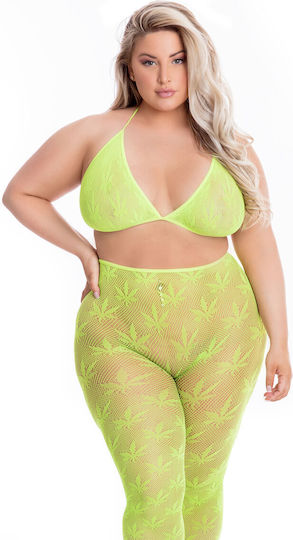 Pink Lipstick Lingerie Sexy Σετ Εσωρούχων με Διαφάνεια Πράσινο Plus Size 2τμχ