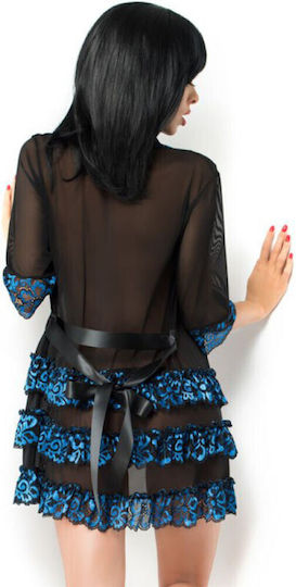 Chilirose Sexy Set mit Robe Diamond Line Kurzer Bademantel & Tanga Black / Blue