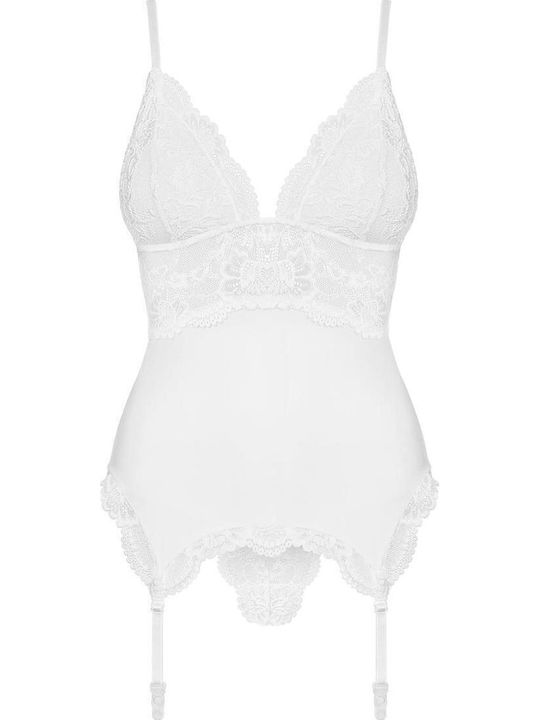 Obsessive Basque Sexy Κορμάκι με Δαντέλα & Ζαρτιέρες Λευκό