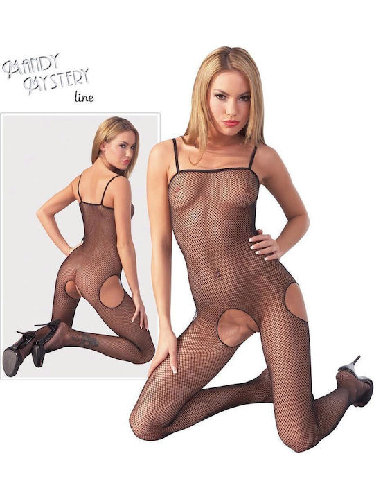 Mandy Mystery Catsuit Mesh Ouvert Ολόσωμο Καλσόν Διχτυωτό με Ανοιχτό Καβάλο Black