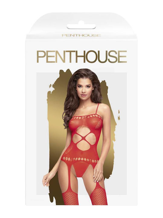 Penthouse Penthouse Hot Nightfall Bodystocking Ολόσωμο Καλσόν Διχτυωτό με Ανοιχτό Καβάλο Red