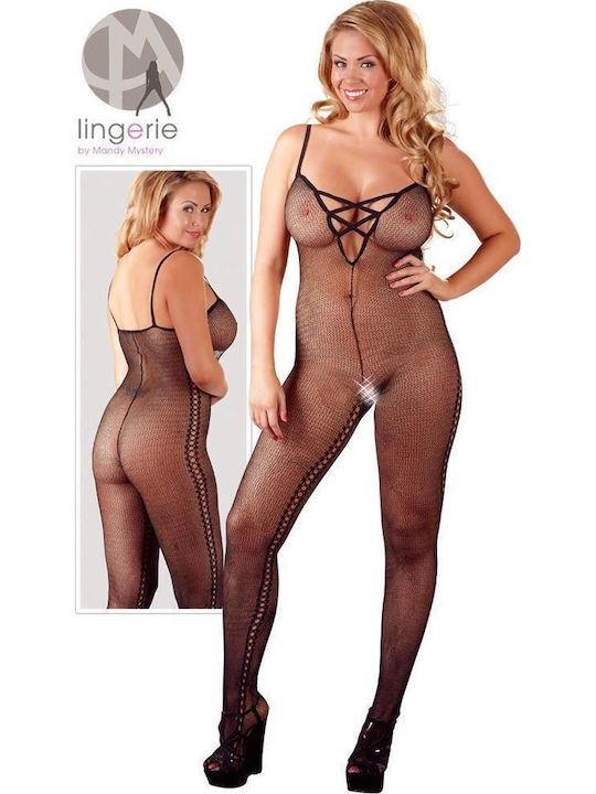Mandy Mystery Catsuit Plasă Fără Chilot Mărimi Mari Bodystocking Sexy Cu Spate Deschis Negru