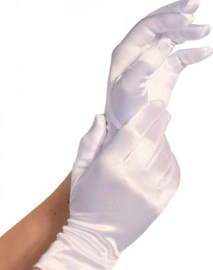 Leg Avenue 2B Handgelenk-Lange Satin Handschuhe Sexy Γάντια Weiß