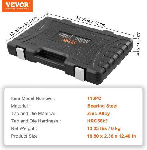 Vevor SZHMJZSZBY116ORORV0 Εργαλεία Σπειρωμάτων από Ατσάλι 116τμχ