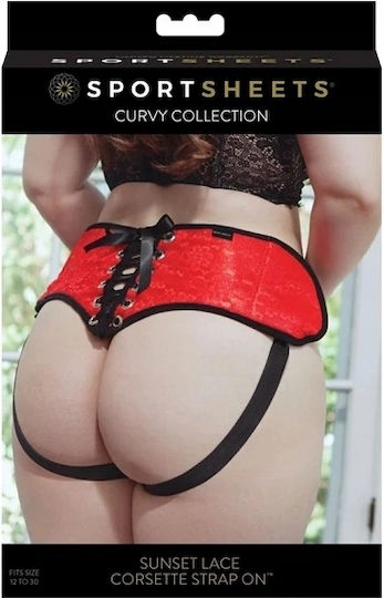 Sportsheets Lace & Satin Corset Strap On Plus Size Harness σε Κόκκινο Χρώμα