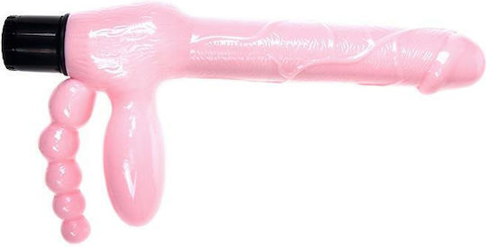 Baile Strapless Dildo With Anal Plug Strapless Strap On με Τριπλό Dildo και Δόνηση στο χρώμα του δέρματος
