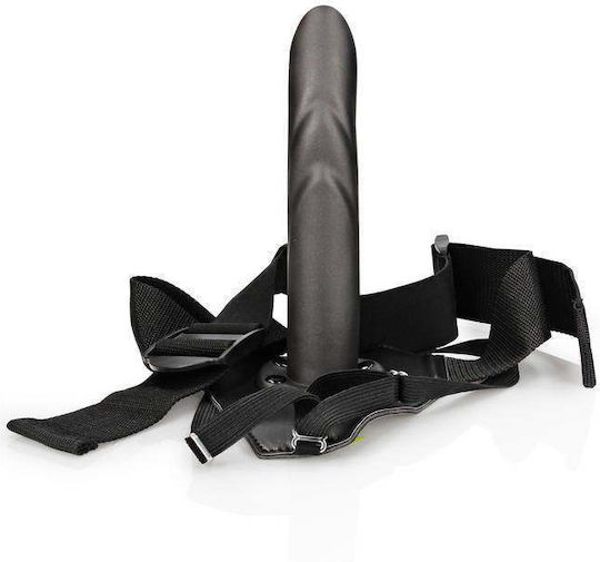 Shots Ouch Curved Hollow Harness with Dildo 20.6cm in Black Color