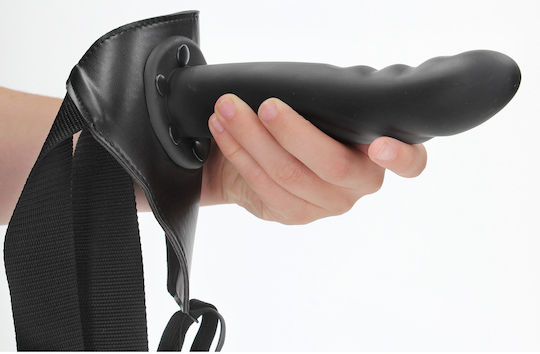 Shots Ouch Curved Hollow Harness with Dildo 20.6cm in Black Color