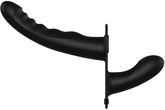 Shots Harness με Διπλό Dildo και Δόνηση σε Μαύρο Χρώμα