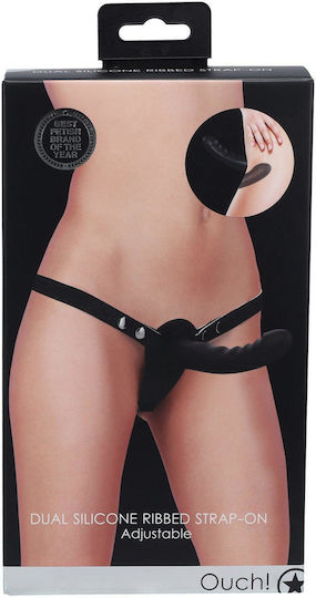 Shots Harness με Διπλό Dildo και Δόνηση σε Μαύρο Χρώμα