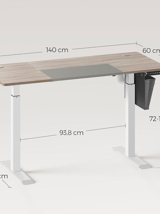 Electric Desk Wooden White with Metal Legs & Adjustable Height 140x60x72cm