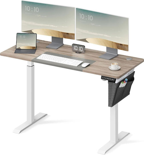 Electric Desk Wooden White with Metal Legs & Adjustable Height 140x60x72cm