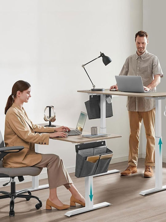 Electric Desk Wooden White with Metal Legs & Adjustable Height 140x60x72cm