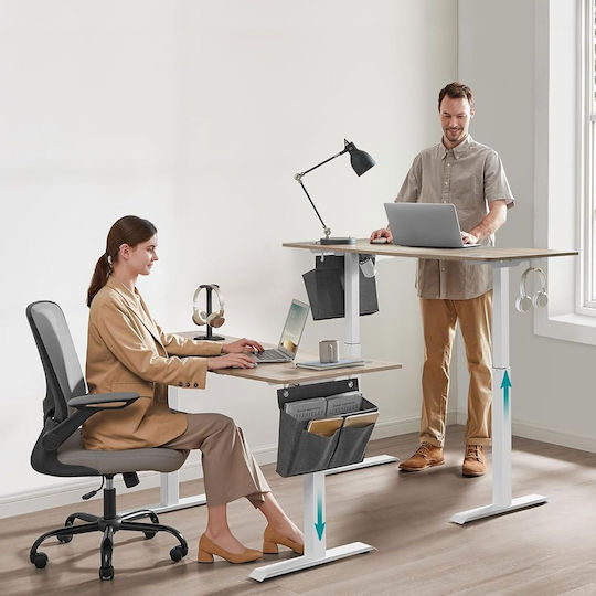 Electric Desk Wooden White with Metal Legs & Adjustable Height 140x60x72cm