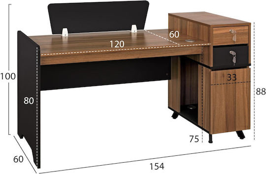 Офис Бюро Supreme Дървено Honey Oak / Сиво 150x60x88см