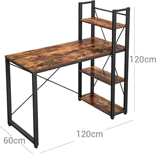 Бюро Дървено с Библиотека Кафяво с Метални Крака 120x60x120см
