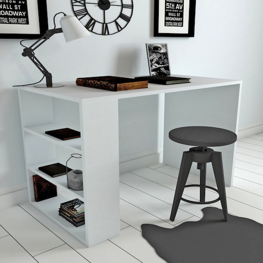 Бюро Cool Дървено с Библиотека Бяло 90x50x70см