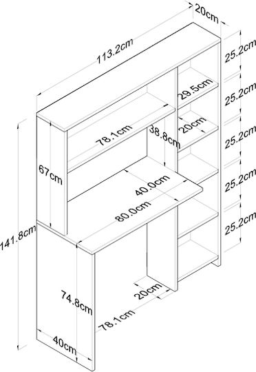 Schreibtisch Rani Holz mit Bücherregal White 113.2x40x141.8cm