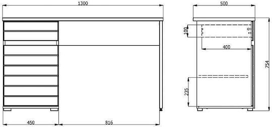 Birou Elan din Lemn Alb / Stejar 130x50x75.5cm