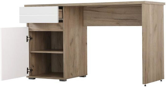 Birou Elan din Lemn Alb / Stejar 130x50x75.5cm