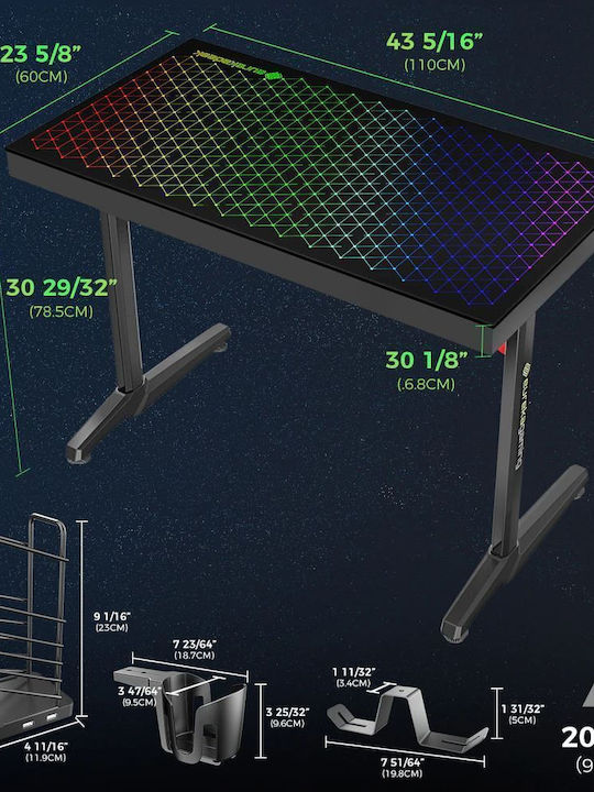 Γραφείο Gaming Ξύλινο Μαύρο με Μεταλλικά Πόδια 78.5x60x110εκ.