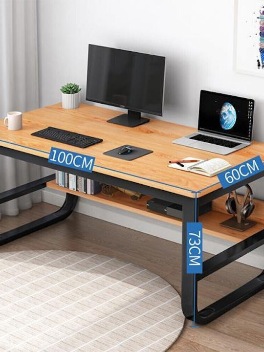 Desk Wooden Black with Metal Legs 100x45x72cm