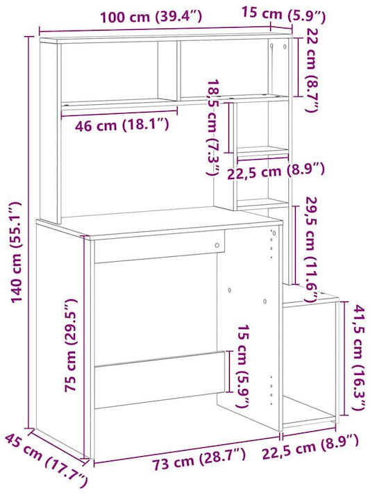 Computer Office Wooden Gray 100x45x140cm