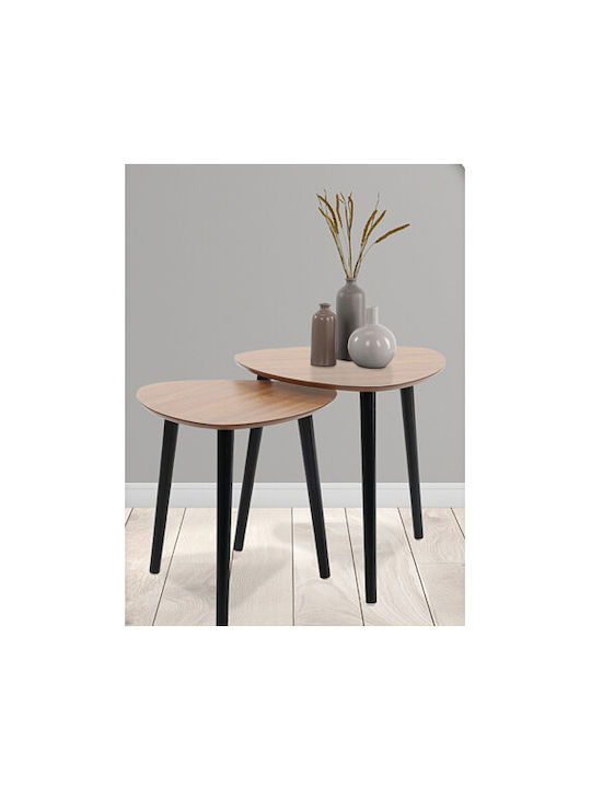 Oval Side Table Wooden Brown 2pcs L40xW40xH41cm.