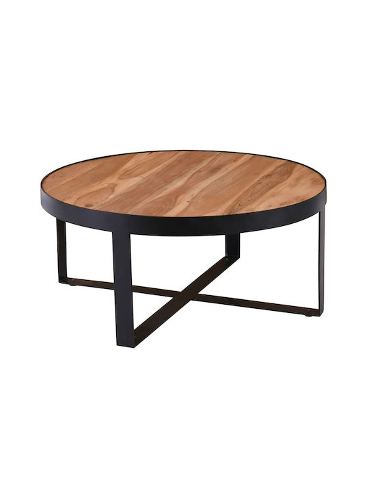 Round Coffee Table Oven-w from Solid Wood Black - Natural L80xW80xH35cm.