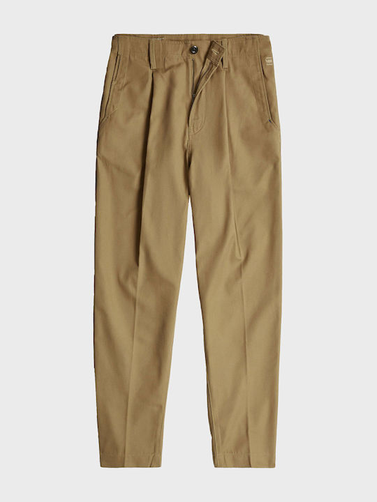 Pleated Παντελόνι Chino σε Relaxed Εφαρμογή Beige
