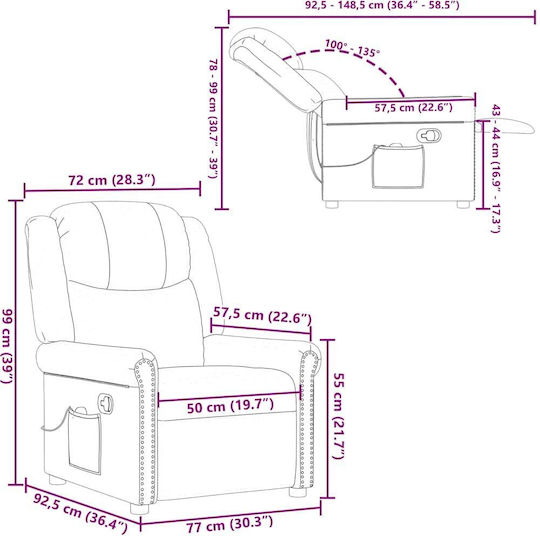 Relaxsessel Friseurwaschbecken mit Fußhocker aus echtem Leder Coffee 77x92.5x99cm
