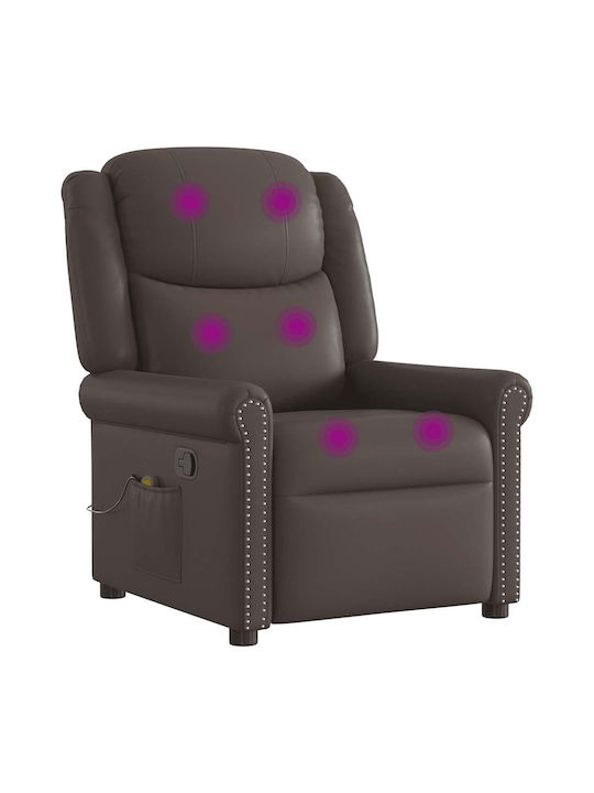 Fotoliu Relax Masaj cu Puf din Piele Naturală Maro 77x92.5x99cm