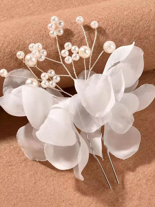 2 Agrafe de Păr de Mireasă Handmade Perle Flori Albe Organza Fiorella