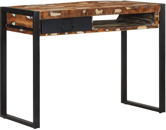 Birou din Lemn Masiv Multicolor cu Picioare Metalice 100x50x75cm