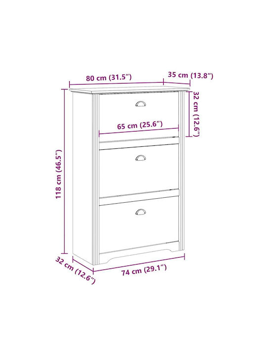 Metalică Suport pentru pantofi din Lemn Masiv L80xW35xH118cm