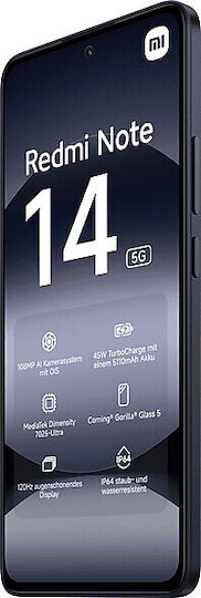 Xiaomi Redmi Note 14 5G Dual SIM (8GB/256GB) Midnight Black