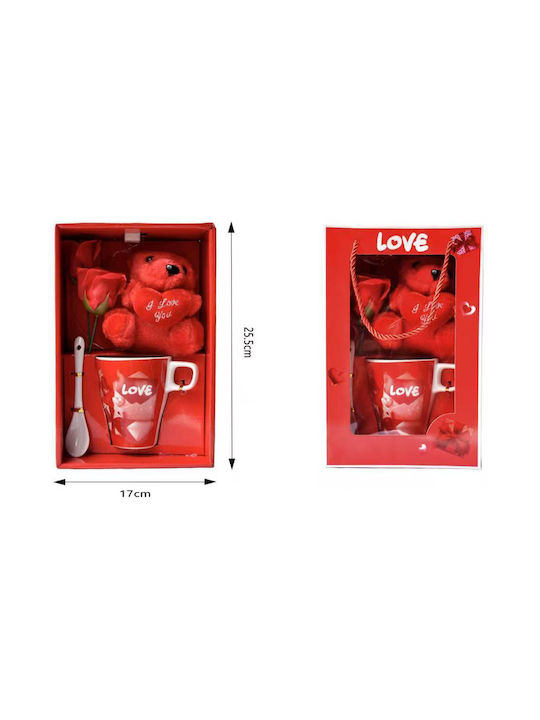 Σετ Κούπα Αρκουδάκι Love Κουτί 25.5x17cm Κόκκινο 84638