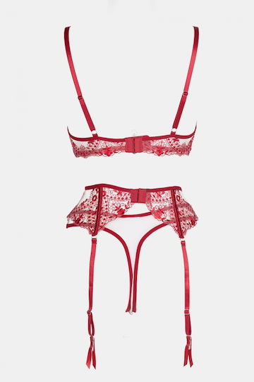 Decoro Sexy Σετ Εσωρούχων με Διαφάνεια & Ζαρτιέρες Μπορντό
