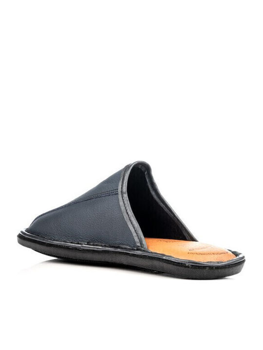 Men's Leather Slippers Blue