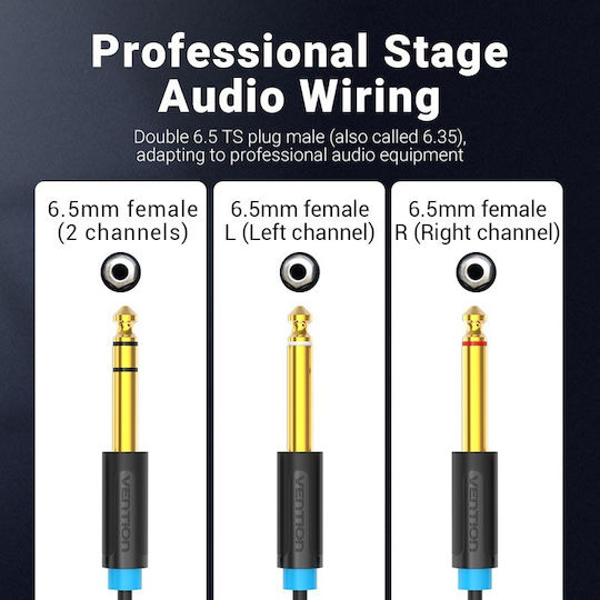 Vention Cable 6.3mm male - 2x 6.3mm male 1m BATBF