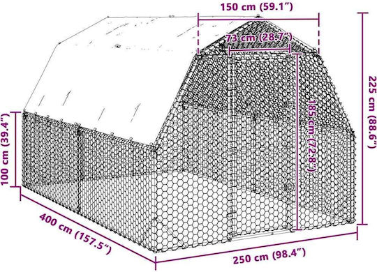 vidaXL 3328521 Galvanized Steel Cage for Birds 250x400x225cm